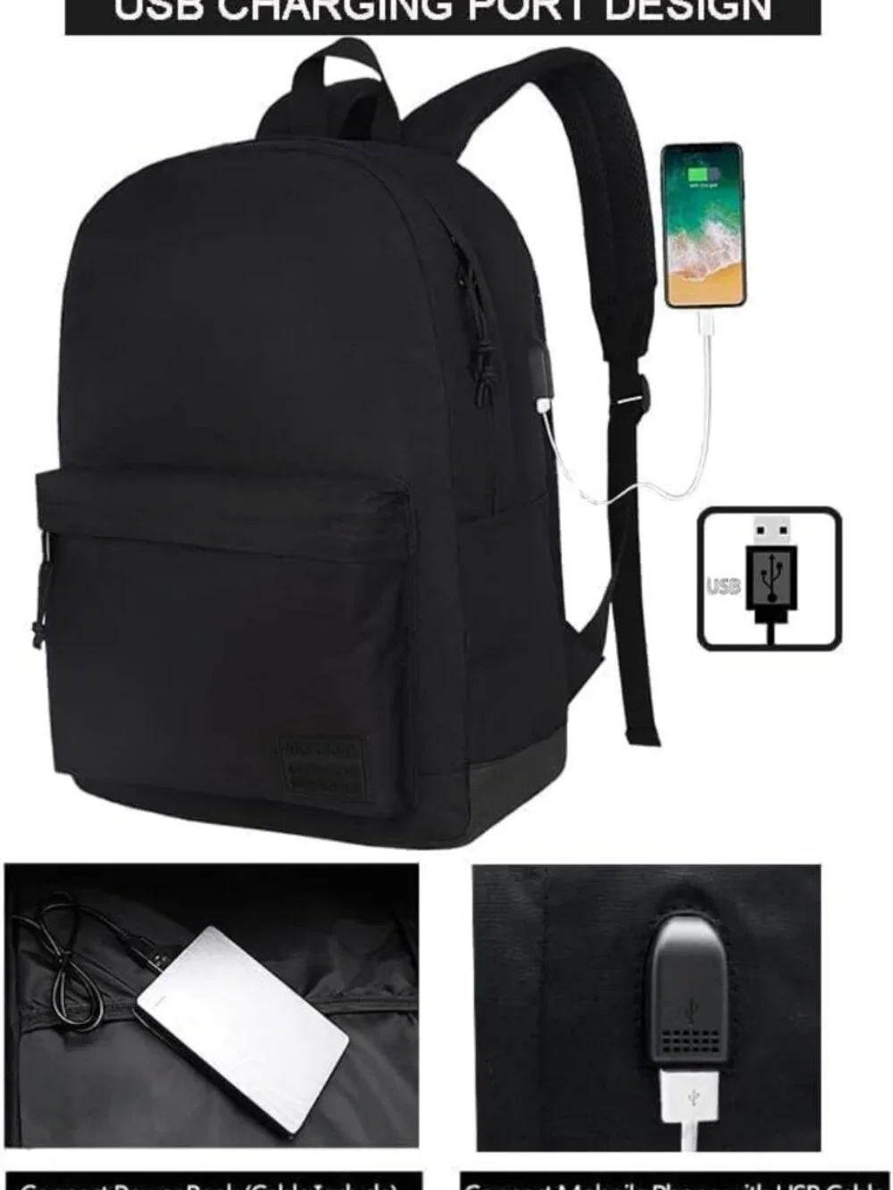 Stylish Lightweight Black Laptop Backpack for Work, School & Travel - Unisex